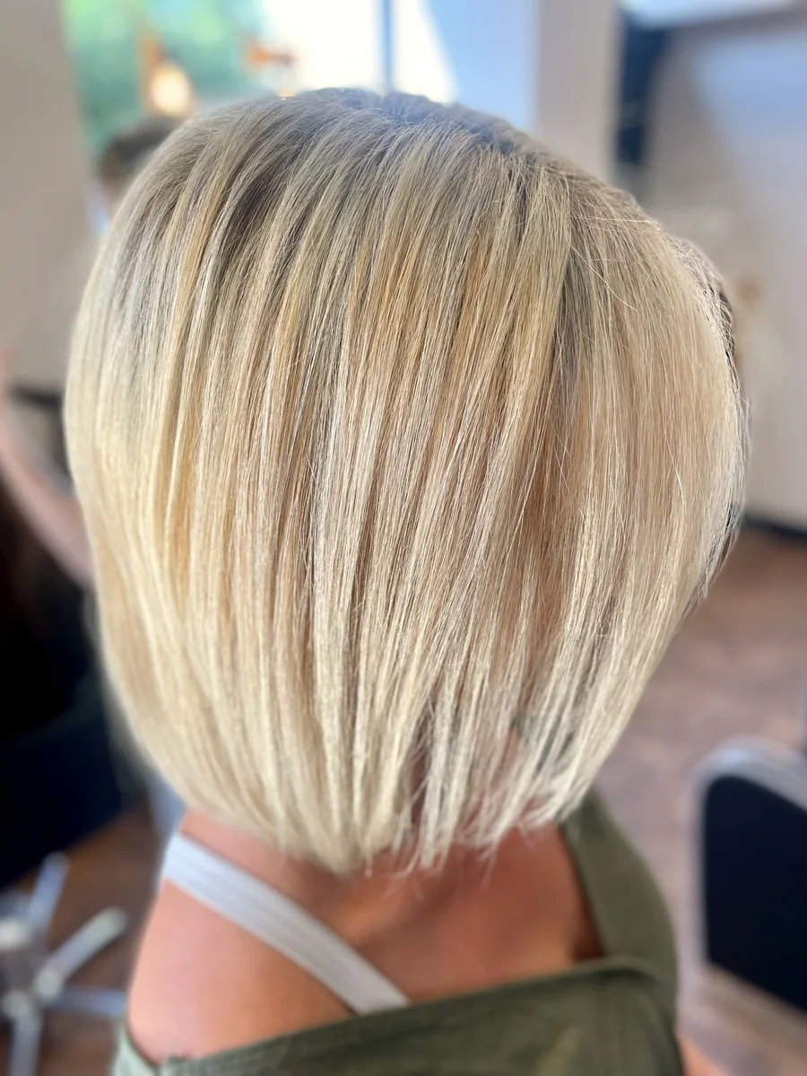 Platinum blonde chin-length bob, cut and toned by Anna Berglund.